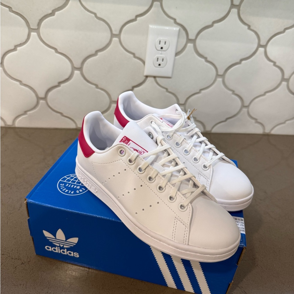 adidas White Sneakers with Pink Heel Accent